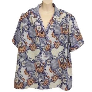 🔵BOGO FREE🔵 Donkenny Classics Textured Floral & Honeycomb Short Sleeve Top  3X